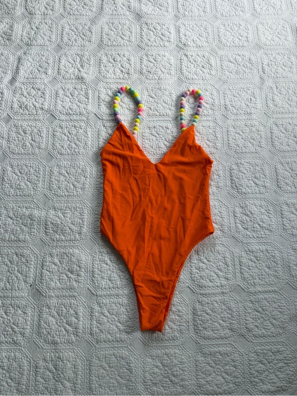 Eunoia Orange One-Piece Swimsuit with Beaded Straps unique piece